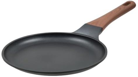 RESTO Crepespfanne 24cm - Pfanne Aluminiumguss - für alle Herdarten geeignet – Bratpfanne mit hitzebeständigen Außenbeschichtung und weichem ergonomischem Griff in Holzoptik, H=2.1cm