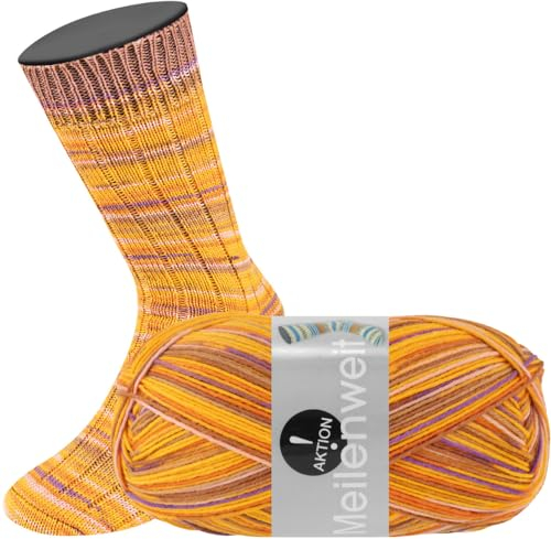 LANA GROSSA Meilenweit 6-fach Aktion | Sockenklassiker, bedruckt und waschmaschinenfest | Handstrickgarn 75% Schurwolle & 25% Polyamid | 150g Wolle zum Stricken & Häkeln | 390m Garn