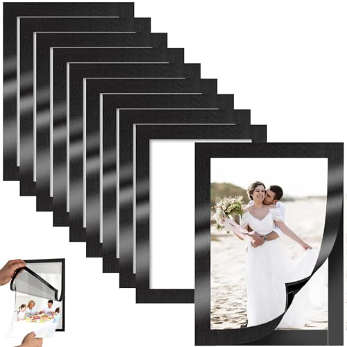 Ziamzra 10 Stück Magnetrahmen 13x17cm Bilderrahmen Magnetisch Selbstklebender Magnet Bilderrahmen A6 Diamond Painting Bilderrahmen Schwarz für 10x15cm Geburtstags Hochzeits Fotografie-Ausstellung