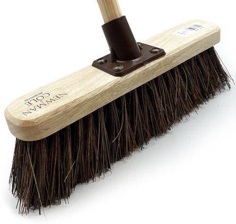 12 Yard Brush Heavy Duty Outdoor Garden Broom With Durable Support Bracket, 120 cm Wooden Handle, Hard Bristle Sweeping Brush, Natural Stiff Bassine Bristles