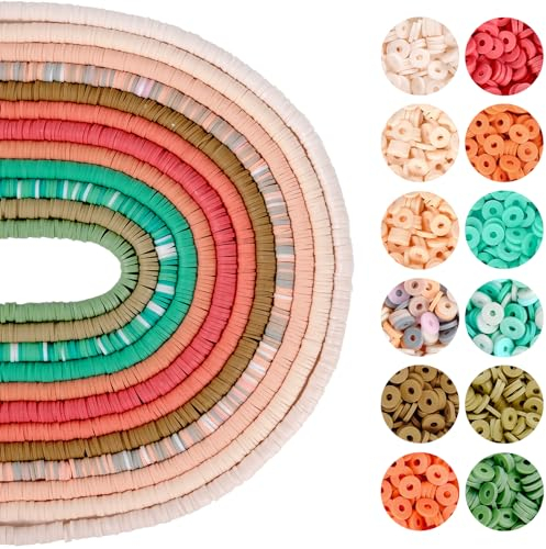 RUBY 4200 Stück Heishi Perlen Bunte 6mm Clay Perlen zum Auffädeln 12 x 40cm, Set für Chocker, Halskette, Armband, Ohrringe, Schmuckherstellung DIY Erwachsene Kinder, Gemischte Farben (G)