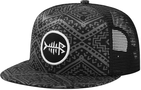 BASSDASH Flat Brim Trucker Cap Adjustable Snapback Hat Mesh Back for Men Women
