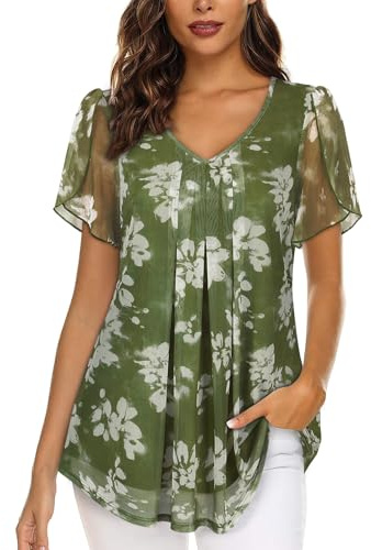 ACDAY Womens Top: Green Dressy Tops for Women UK- Ladies Top and Blouses