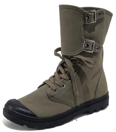 Amtopiyo Stivali da uomo in tela a metà polpaccio, alla moda, con lacci, scarpe da ginnastica, Verde militare, 41.5 EU