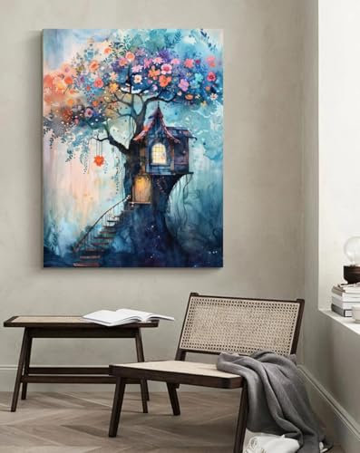 Taxpy Tableau decoration murale Belle cabane dans les arbres,L,40 * 60cm Toile Tableau Mur Art Photo Peinture à l'huile d'impression sur toile pour la Maison Salon décor