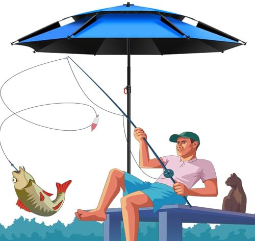 Regenschirm für Angeln Freien Strandschirm Groß wasserdicht Gartenschirm Windschutz Campingschirm mit Fiberglasstangen Schirmzelt mit Trage-Tasche(220cm)