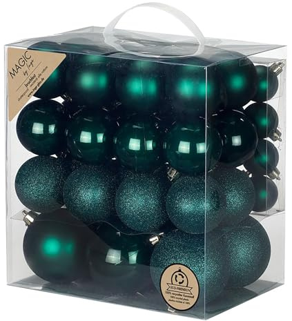Inge-glas Weihnachtskugeln Kunststoff 4-8cm Mix 54er Set - bruchsichere Christbaumkugeln Weihnachtsbaumkugeln für Weihnachten - Christbaumschmuck & Weihnachtsbaumschmuck Grün - Noble Green