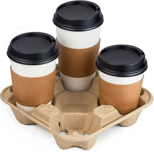 G4GADGET Pack of 10 4 Cup Tray Holders for Hot & Cold Drinks – Foldable, Durable, and Cup Carrier for Takeaway, Festivals, Coffee Shops & Events, Black