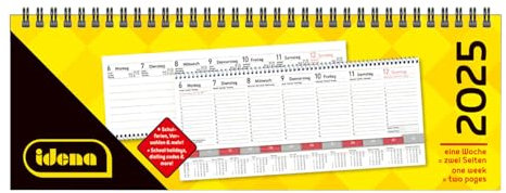 Idena 11158 - Tischkalender 2025 quer im Format 29,8 x 10,5 cm, pro Woche 2 Seiten, Schreibtischkalender mit Registerschnitt und Spiralbindung