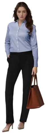 Women Trousers Stretchy Lightweight Finely Stitched Half Elasticated Pull Up Work Formal Pants (BLK Short Leg Size 10)