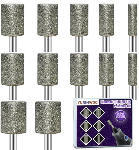 12 Stück Diamant Frässtifte, Diamond Schleifstifte Körnung 116, Steinfräser, Diamant Fräser mit 3mm Schaft Passform für Stein Glas Keramik Schnitzen,Schleifen,Polieren,Gravieren
