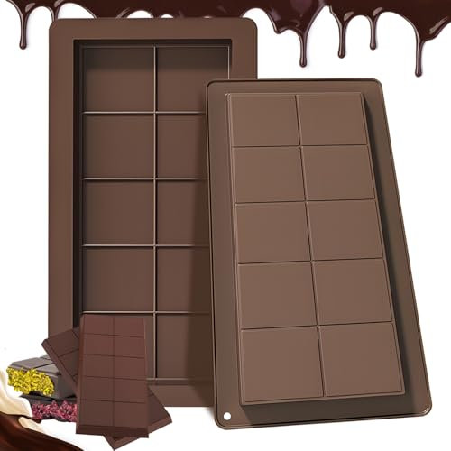 SilverChry 2 Pezzi Stampo per Cioccolato in Silicone, Stampo Cioccolato Dubai, Stampo Tavoletta Cioccolato Silicone, Stampo per Praline di Cioccolato Extra Profonde, 10 Scomparti per Stampo