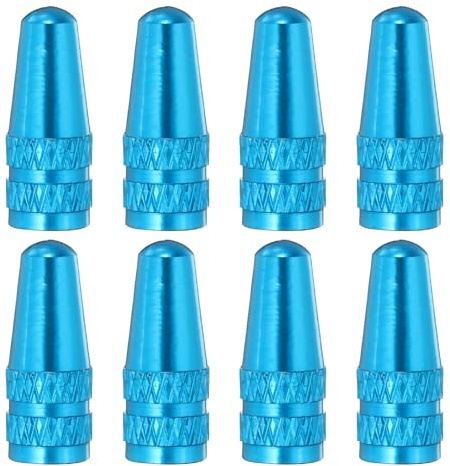 sourcing map 8pcs Bike Valve Caps Anodized Aluminum Road Bicycle Air Tire Valve Caps Dust Caps for MTB Road Racing Bicycle, Light Blue
