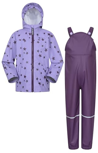 Mountain Warehouse Raindrop Kids Waterproof Jacket & Trousers Set - Breathable & Lightweight Rain Coat & Pants with Side Pockets -Spring Summer, Walking, Outdoors Purple Kids Size 2-3 Years