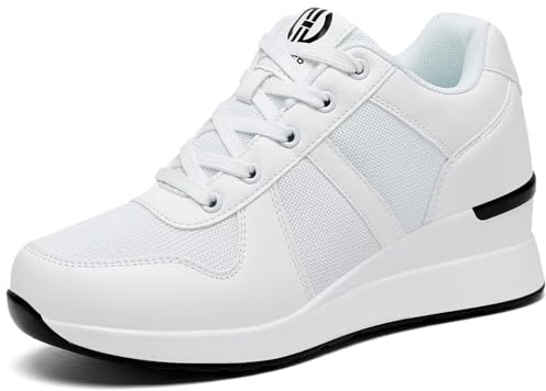 GURGER High Heeled Wedge Trainers for Women Breathable Lightweight Sneakers Wedge Platform Walking Shoes for Ladies White 37
