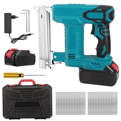 Akku Tacker Nagelpistole Kompatibel mit Makita 18V,2-in-1 Elektrotacker Nagler,120 Nägel/Min, 550W Tackerpistole mit 2000 Gerade Nägel,Tacker Elektrisch für Holz/Stoff/Teppich