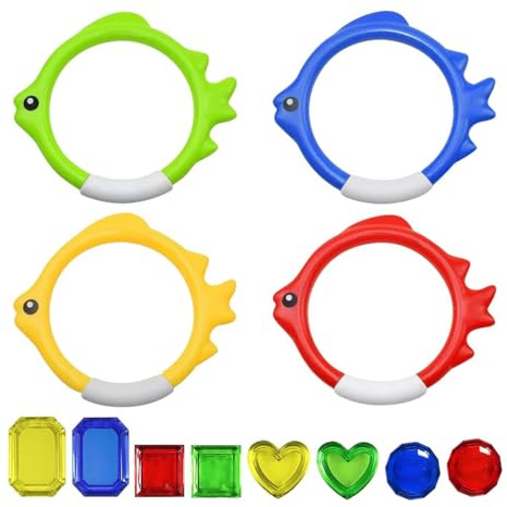 LCIEFKAE 4 Anillos De Buceo, 8 Bordes De Plástico, Colores Brillantes, Juguetes para Bucear para Niños, Juguetes De Juegos De Agua De Entrenamiento para Piscinas, Accesorios para Fiestas De Verano.