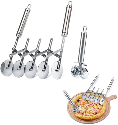 5-Wheel Pastry Cutter, 2-Piece Multifunctional Pasta Cutter Wheel with Handle for Baking, Pizza Cutting, Cookie Dividing, Multifunctional Pasta Cutter