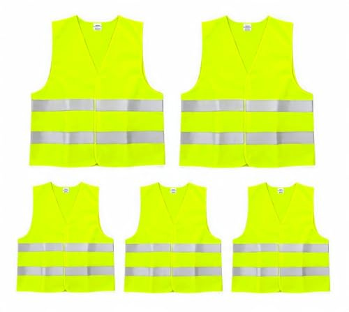 MHsons 5 Pack Hi Vis Vests, Safety Vests, Standard Size Reflective High Visibility Vests, Unisex Hi Vis Jacket for Traffic Work, Running, Surveyor and Security Guard Construction Vest