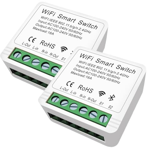 XPEX 2 Pezzi Interruttore Luci, Dispositivo Wi-Fi per Automazione Domestica di Luci, Interruttori Intelligente WiFi, Controllo Vocale con Alexa/Google Home, Timer Fai Da,smart life dispositivi