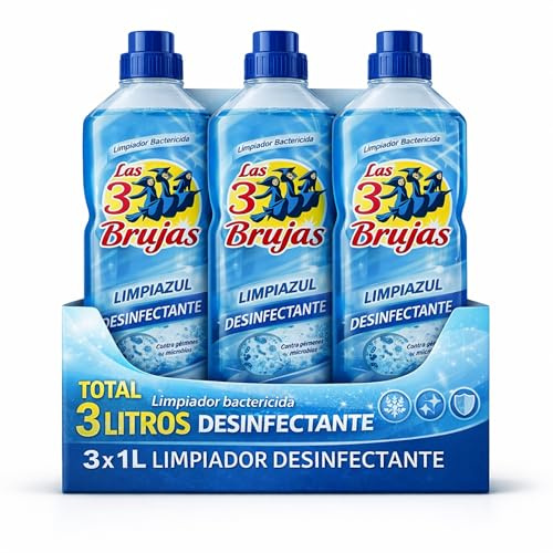 Limpiador bactericida desinfectante, proporciona una desinfección segura que garantiza un entorno saludable e higiénico al eliminar el 99,99% de los gérmenes, Contiene 3 Botellas de 1 Litro