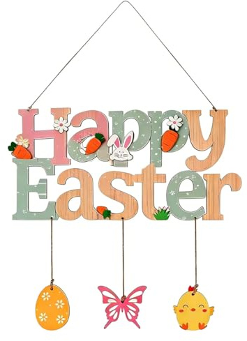 DOVBAN Legno Ciondoli Pasquali Pendente,Targhe Pasquali,Happy Easter Decorazioni Tavola Appendere Casa Festa Albero Di Pasqua Centrotavola Artigianato Porta Ingresso
