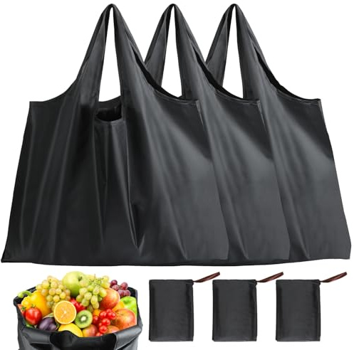 3 Pcs Large Reusable Shopping Bags, 58 x 40cm, Foldable and Waterproof | Grocery Bags, Large Capacity, Folding In a Pouch, for Daily Shopping, Groceries, Travel, Outdoors Use