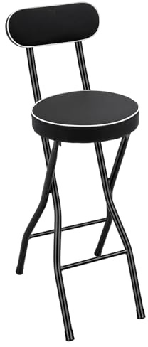 JJsdwin Juego de 2 taburetes de bar plegables con respaldo, taburete de pie plegable para bar y mostrador, cada silla soporta hasta 125 kg, color negro