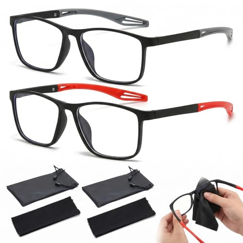 Pack de 2 Gafas de Autoenfoque Inteligente con Ajuste Automático de Graduación, Lentes de Lectura de Enfoque Variable para Hombre y Mujer, Incluye 2 Fundas y 2 Paños de Limpieza - Negro y Rojo