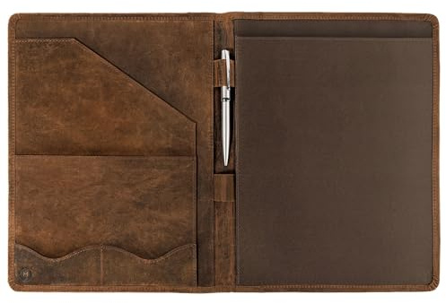 Moonster Leather Portfolio Professional Organizer Padfolio – Resume Folder with Luxury Pen - Leather Binder Portfolio Writing Pad with Business Card Holder - Portfolio Folder for Men & Women
