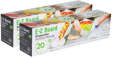 Mind Reader E-Z Board Disposable Plastic Cutting Board, Flexible, 20 sf, Camping, 13.78L x 3.35W x 3.74H, 2 Pack, Clear