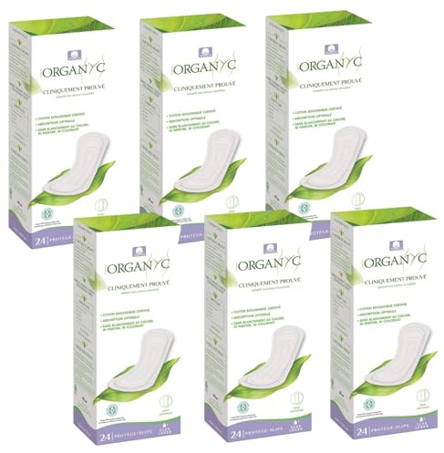 Organyc 100% Certified Organic Cotton Everyday Panty Liner - Flat, Light Flow, Light Plus, 24 Count (Pack of 6)