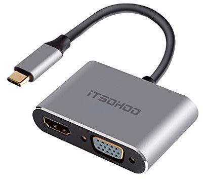 iTSOHOO Adattatore da USB C a HDMI VGA, Convertitore da USB tipo C Thunderbolt 3 a VGA HDMI 4K per MacBook Pro/Air 2020 2019, iMac, Dell XPS 13/15, Surface Go, Galaxy S20, Chromebook