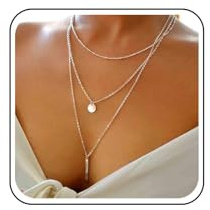 Aneneiceera Boho Layered Bar Coin Necklace Sequins Choker Silver Round Disc Necklaces Bar Pendant Multilayer Necklace Chain Wedding Jewelry Long Necklaces for Women