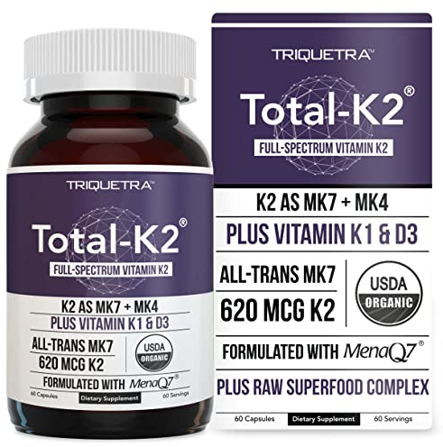 Total K2® | Vitamin K2 as MK7 & MK4 | Plus K1 & Vitamin D3 Cofactor - 620 mcg K2 per Serving - All-Trans MK7 from MenaQ7® - Full-Spectrum Vitamin K - Vegan, Organic Certified (60 Capsules)