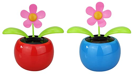 iSpchen 2 Stück Solar Tanzblume Wackelfigur Blumen Armaturenbrett Ornamente schwingende Solar Tanzende Blume Solarbetriebene Wackelblume Dekoration für Auto,Büro,Heim Dekoration