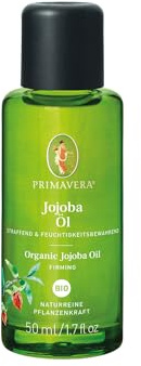 PRIMAVERA Pflegeöl Jojobaöl bio 50 ml – naturreine Pflanzenkraft – Glasflasche – Aromaöl, Körperöl, Naturkosmetik – hautstraffend, festigend, fördert die Elastizität – vegan