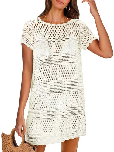 ANRABESS Swimsuit Cover Up for Women 2026 Crochet Bathing Suit Swimwear Mesh Knit Beach Dress Summer Vacation Clothes White Small