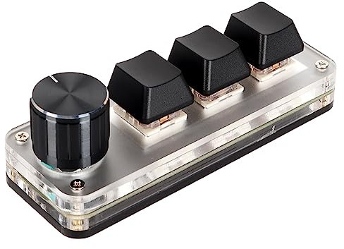 ASHATA Mini Macro Keyboard, One Handed Macro Mechanical Keyboard, Red Switch Plug and Play Customized Knobs USB Gaming Keypad for Desktop PC (3 Keys 1 Knob)