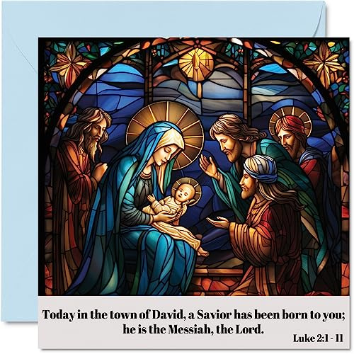 Tarjetas de Navidad religiosas para mujeres y hombres, pesebre, tarjeta de Navidad para hermana, hermano, primo, tío, tía, mamá, papá, abuela, abuelo, 145 mm x 145 mm, tarjetas de felicitación de