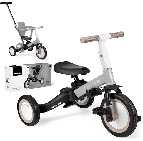 KikkaBoo Triciclo Evolutivo 5 in 1 per Bambini da 1 a 5 Anni FLIP, Triciclo Passeggino con Maniglione Regolabile, Con o Senza Pedali, Trasformabile in Bicicletta, Grigio