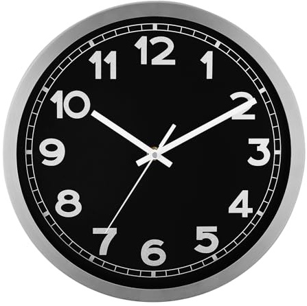 Plumeet Reloj de Pared, Reloj de Pared con Pilas de 30cm con Marco de Aluminio, Relojes de Pared de Metal Silenciosos Que no Hacen Tictac, Cocina Decorativa, Sala de Estar, Dormitorio, Negro