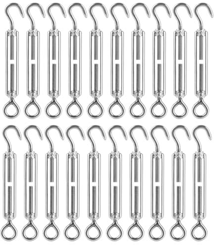 LDXDRU Lot de 20 tendeurs M5 avec crochet et œillet, tendeur de câble métallique en acier inoxydable pour voile d'ombrage, système de câble, câble de jardin, tendeur de clôture