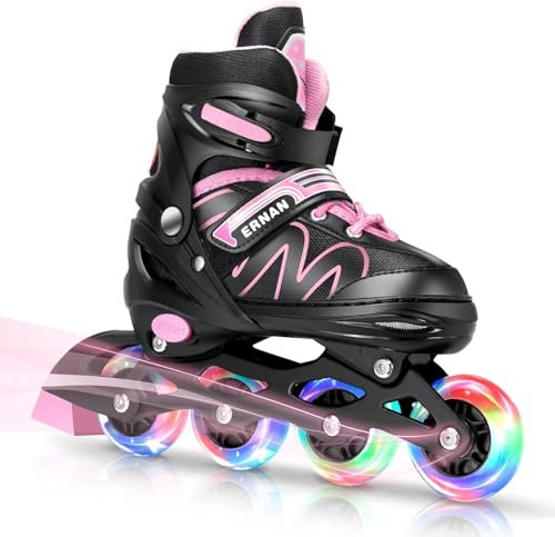 ERNAN Verstellbar Inliner für Kinder. Inline Skates Kinder,Verstellbare 4 Größen Inline Skates für Mädchen/Kinder/Jungen, Rollerblades Kinder für den Innen und Außenbereich (PINK, M)