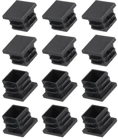 METALLIXITY 12Pcs Bouchon d'extrémité Tube carré 19 x 19mm pour Meuble Noir | Bouchons plastique inserts Bouchons d'extrémité couvre-capuchon fileté Bouchons protection