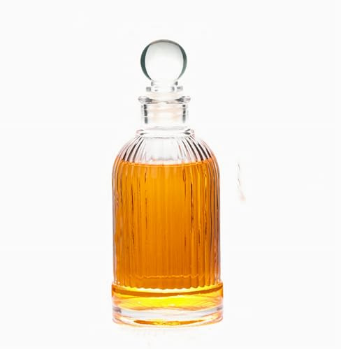 Vintage Style Decorative Flower Vases,Small Bud Vase,Empty Reed Diffuser Bottle,Whiskey Decanter with Glass Ball Stopper for Cocktail Whisky Brandy Vodka Bourbon Juice (Stripe Bottle)
