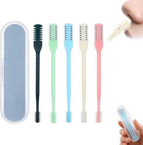 Fogcosy 5 Pack Nose Hair Trimmer - 2 in 1 Double Sided Nose Hair Knife & Ear Picker, 360° Rotating Nasal Hair Cutter Clipper for Adults, Unisex