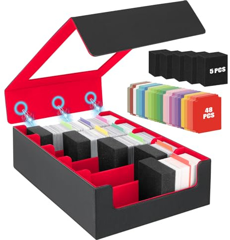AOBOPLE Boîte de 5 Rangées Rangement de Cartes Pour 3900+ Cartes,Avec 48 Intercalaires et 5 Supports en Mousse,Boîte Rangement Carte Magnétiques de Qualité Supérieure,Rangement Cartes de Spor(Rouge)