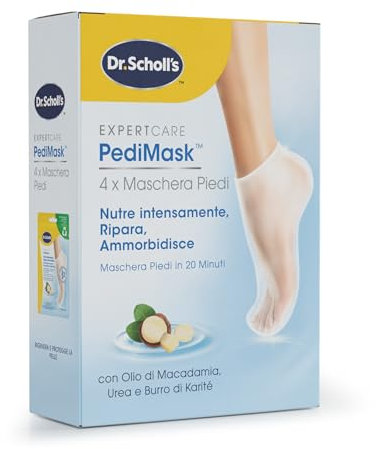Dr. Scholl's Maschera Piedi con Olio di Macadamia per Talloni Screpolati, Piedi Più Morbidi e Lisci In 20 Minuti, Calzini Idratanti di Facile Utilizzo, Calzino e Confezione Riciclabili, 4 Paio