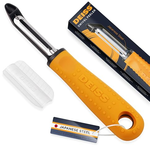 Deiss PRO Swivel Vegetable Peeler - Sharp Japan Stainless Steel Peeler With Easy Non-Slip Hand Grip, Potato Peelers For Kitchen, Fruit, Carrot, Apple, Veggie, Kiwi, Durable, Dishwasher Safe